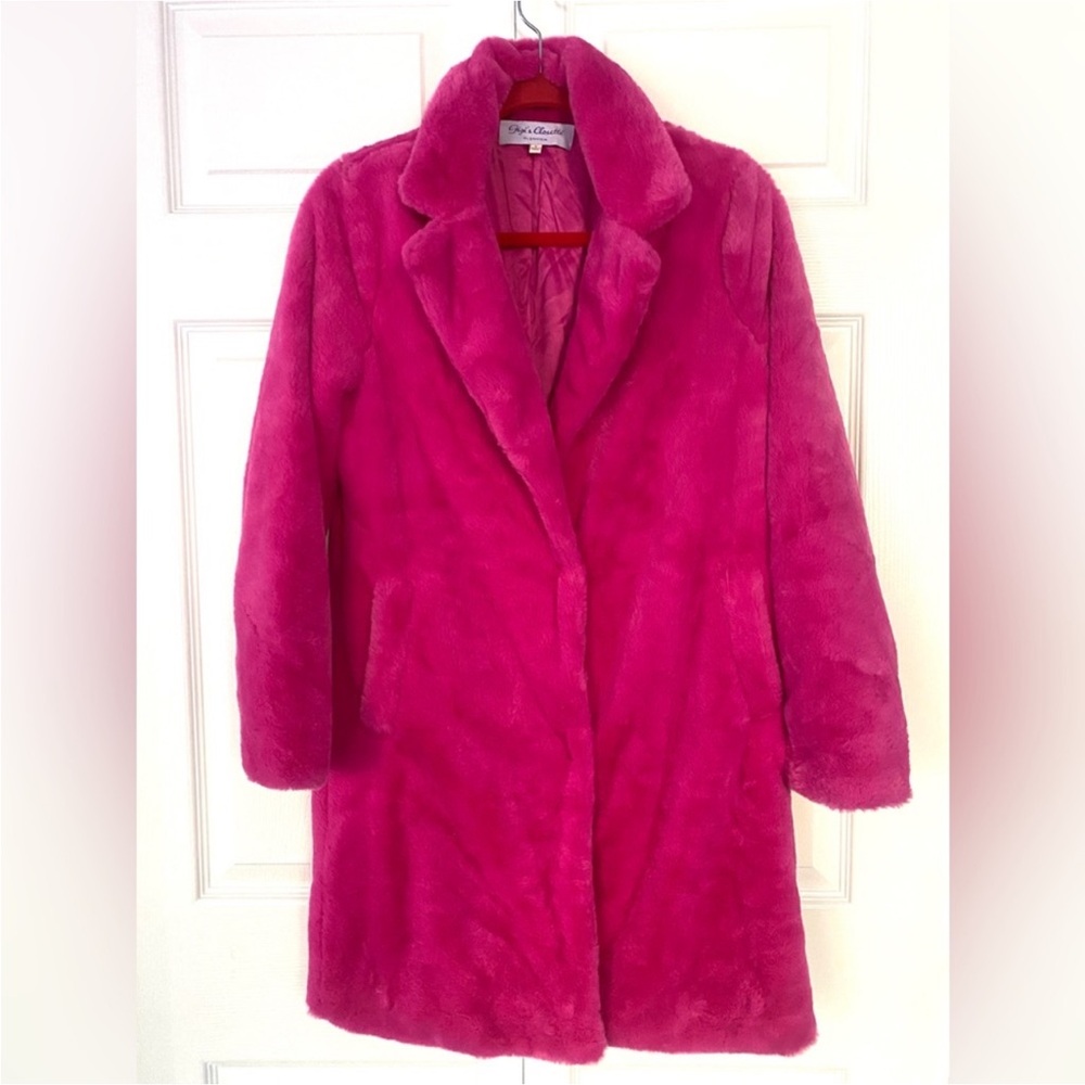 Gigi's Closette Coat Foux Fur Hot Pink Teddy Midi Coat Jacket New size Small - Picture 4 of 13